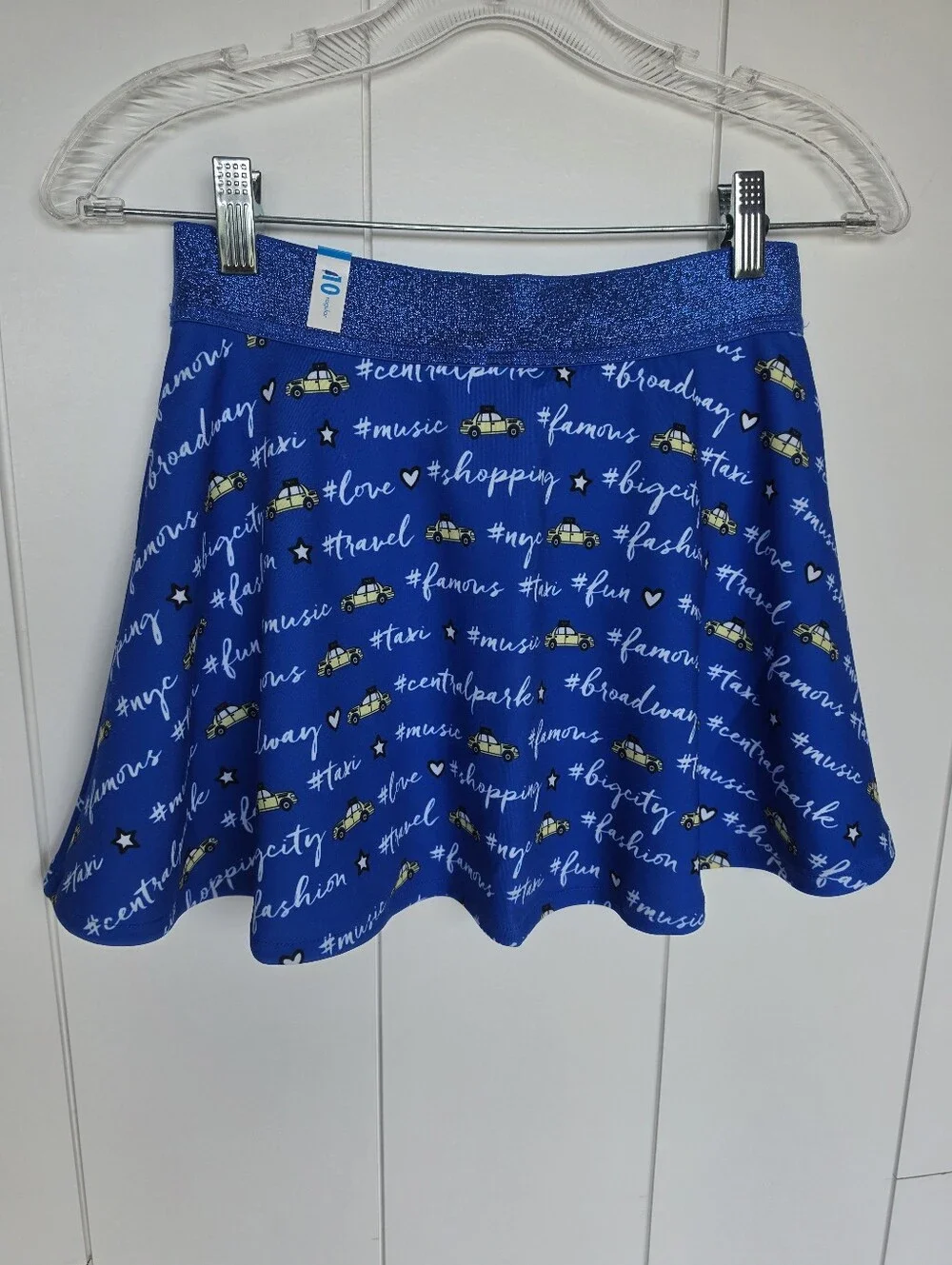 Justice Skort Kids Size 10 Cobalt Blue NYC Print Glitter Waist‎ Activewear